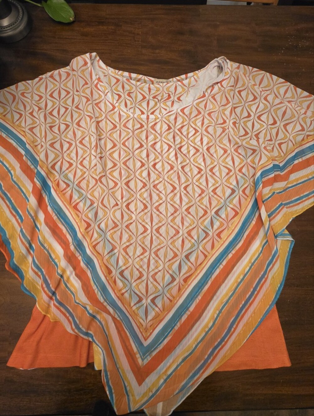 One World Live and Let Live Asymmetrical Geometric Print Layered Mesh Top - 1X
